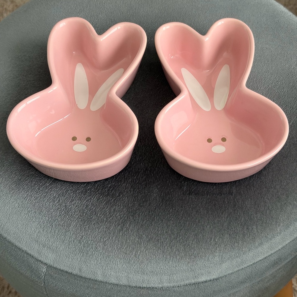 Bunny Rabbit Pink Holiday Trinket Candy Dish /Bowls for Snacks-Set of 2